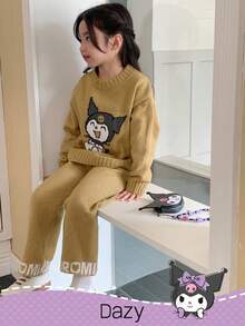 DAZY HELLO KITTY AND FRIENDS | SHEIN 少女可爱卡通图案圆领长袖毛衣针织裤套装秋冬 - 黃色 - 查看 1