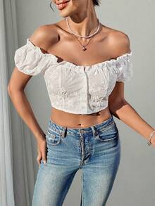 LanaWest Women's Woven Puff Sleeve Off-Shoulder Crop Top, Paired With, Ladies' Carnival Costume For Performance, Dirndl - White - View 5