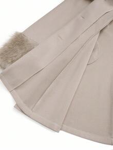 Sweetra 大码女式仿毛领拼布腰部羊毛大衣