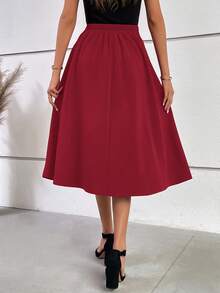 EURMUSE Váy công sở đơn sắc, thường ngày, đa năng dành cho nữ - Màu Đỏ Sâu - Xem 2
