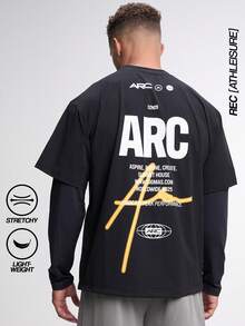 Camisetas informales de cuello redondo con estampado gráfico y corte holgado para hombres - Negro - Ver 1