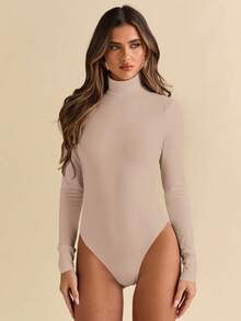 SHEIN BAE Bộ đồ liền thân dài tay khoét lỗ gợi cảm cho nữ - Màu Khaki - Xem 2