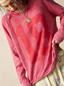 Bohemela 女士休闲纯色针织圆领长袖宽松水洗T恤 - 紅色 - 查看 7