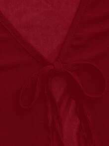 SHEIN ICON 1 件女式纯色系带荷叶边长喇叭袖时尚网眼衬衫 - 中紫紅色 - 查看 4