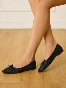 CUCCOO HITCHD Giày bệt thường ngày đa năng thoáng khí, thoải mái, thoải mái, thoáng khí, đế thấp, mũi vuông, họa tiết nơ trang trí mới mùa xuân/thu 2025 - màu đen - Xem 7