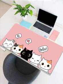SHEIN 1 件可爱猫咪鼠标垫粉色卡通大号桌垫办公桌配件带缝边防滑 XL 鼠标垫橡胶底座桌垫 35.4x15.7 英寸适用于家庭办公室礼物送给女士返校 - 彩色 - 查看 2