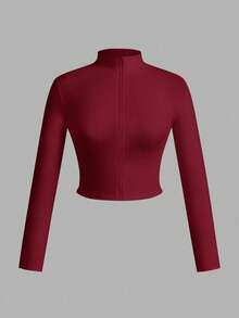 Slaydiva 3pcs/Set Women's Simple Casual Autumn/Winter V-Neck Zipper Tight Long Sleeve T-Shirts, White+Black+Grey,Red Top