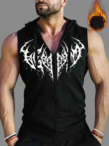 Coreblaze Casual Graphic Print Zip-Up Sleeveless Men Sports Jackets - Black - View 3