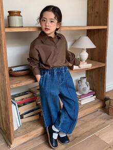 Dazy Kids Girls Young Girl Casual Style Shirt, Open Back Design With Cute Bow, Suitable For Daily Wear, Simple And Fashionable - Brown - View 7