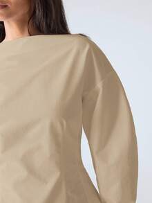 LYSMO T-shirt élégant de couleur unie avec ceinture à la taille, convient pour le trajet domicile-travail