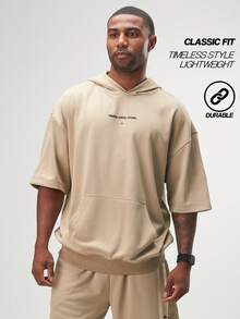 Men's Casual Versatile Letter Print Hoodie - Khaki - View 4