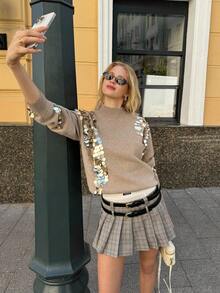 Muvela Pulover de damă din lână cu mânecă lungă, cusut manual, de înaltă calitate, stil aristocratic vintage, potrivit pentru petreceri, întâlniri cu prietenii, ieșiri zilnice, articol esențial călduros pentru toamnă, perfect pentru Halloween, Crăciun, petreceri de ziua de naștere - Cămilă - Vizualizare 8