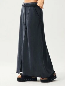 Bohemela 女士休闲纯色针织修身半身裙 - 黑色 - 查看 4