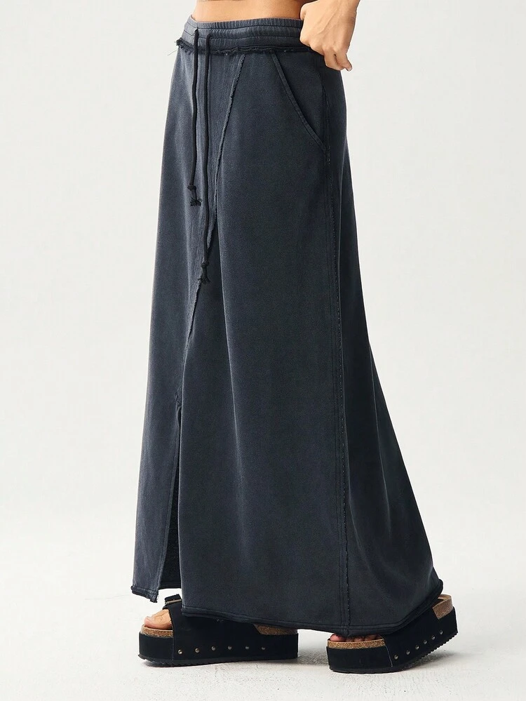 Bohemela Saia Justa de Malha de Cor Sólida Casual para Mulheres - Preto - Visão 4