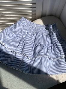 Comfortcana Women's A-Line Skirt, Striped Woven Fabric With Elastic Waist And Ruffle Hem, Suitable For Country Music Festival - Multicolor - View 6