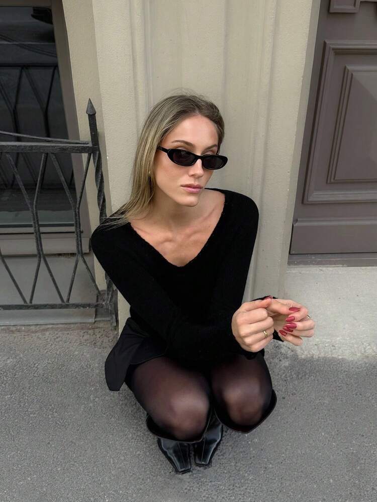 CASHMERE WOOL BLEND HOLLOW U-NECK SWEATER, ELEGANT FOR AUTUMN/WINTER