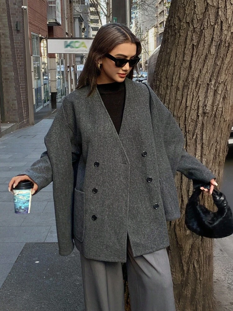 Women's Solid Color Mid-Length Overcoat, Autumn/Winter Jacket