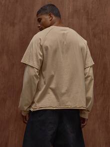 Musero Oversized Plain Layered Long Sleeve T-Shirt Front Pocket Detailing Fall/Autumn Winter