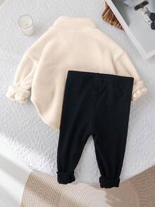 Baby Girl Cute Letter Pattern Stand Collar Fleece Sweatshirt And Elastic Waist Pants Set, Autumn & Winter