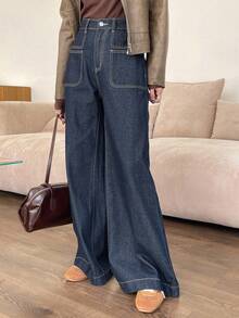 DAZY Women Straight Leg Pocket Decorated Jeans,Back To School Clothes