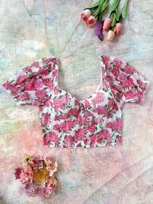 1 件女士浪漫泡泡袖鱼骨钢圈内衣上衣