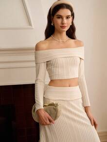 Omancia 音乐节BOHO优雅度假端庄两件套服装，圣帕特里克节春假长裙，性感优雅时尚通勤高端端庄优雅长袖双扭纹罗纹针织连衣裙 - 米色 - 查看 4