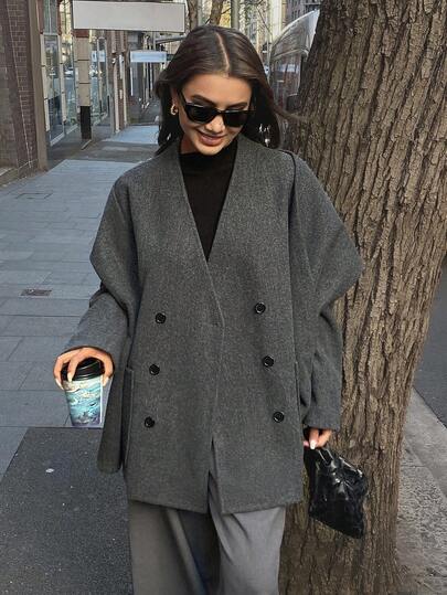 DAZY 女式纯色中长款大衣，秋冬夹克