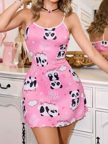 SweetSlumber Camisón suave con estampado de panda y nube dulce para mujer