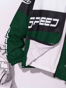 青少年男孩棒球夹克套装，宽松休闲摩托车图案运动运动服，适合通勤、上学、日常休闲、运动、秋冬 - 墨綠色 - 查看 6