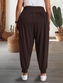 EMERY ROSE Pantalones informales de talla grande con cordón en unicolor - Marrón - Ver 2