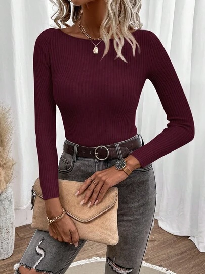 EMERY ROSE Casual Solid Color Slim Fit Sweater, Autumn,Fall,Christmas Sweater