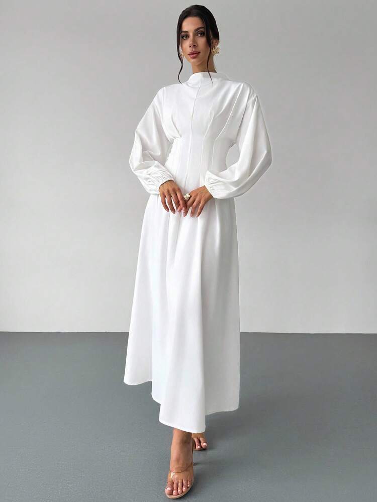 Firerie فستان أنيق أبيض للنساء بياقة عالية ومنطقة الخصر مربوطة ، قصة أكمام فانوس ورفرفة، موديل A-line من النوع الطويل الوسط، مناسب للعمل والمكتب والعطلات والمناسبات الرومانسية، ملائم للربيع والصيف والخريف، فستان تخرج أبيض، فستان فينتاج - أبيض - مشاهدة 5