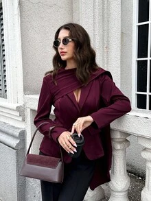 Firerie Blazer élégant et minimaliste pour femmes, mode moderne, décontracté, taille cintrée, automne-hiver - Fushia - Voir 7