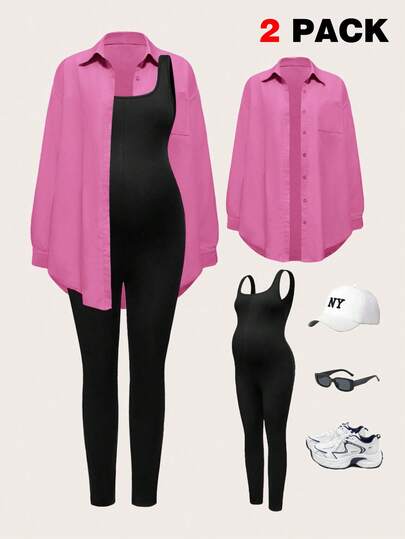 Modmama 2pcs Maternity Solid Color Sleeveless Jumpsuit Set Pregnant Clothes Pregnancy Jumpsuit Pregnancy Outfit Maternity Clothes Maternity Outfits