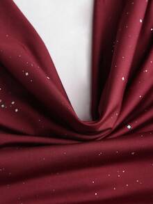 Sweetra Vestido ajustado brillante con espalda descubierta y cintura fruncida, adecuado para el uso diario, graduación, fiesta del Día de la Independencia - Burdeos - Ver 3