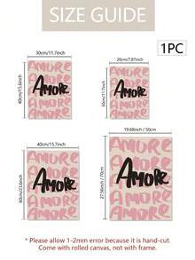 1 件无框粉色“Amore”印刷帆布画 - 现代爱情墙面艺术，卧室、客厅或家庭办公室的美学装饰，手绘风格，室内/室外使用，艺术墙面装饰 - 彩色 - 查看 5
