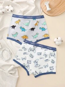 2pcs Tween Boys' Dinosaur Game Controller Print Elastic Waistband Comfortable Underwear - Multicolor - View 2