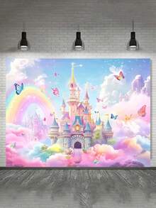 SHEIN 1 Fundal floral de primăvară – Design fluture și castel, fibră de poliester durabilă, ideal pentru evenimente de duș pentru adolescenți și recuzită pentru cabină foto, recuzită pentru studio foto - Multicolor - Vizualizare 8