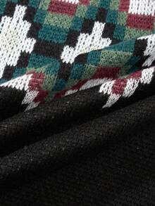 Manfinity Homme Men's Casual Retro Geometric Pattern Crew Neck Sweater, Autumn/Winter - Multicolor - View 4