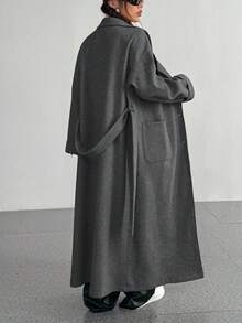 SHEIN Unity Women's Simple Long Sleeve Pocket Solid Color Button Front Jacket, Autumn/Winter - Dark Grey - View 2