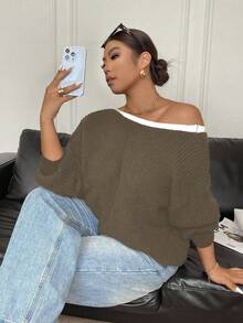 Elenzga Suéter informal de cuello redondo con lazo para mujer de talla grande, otoño/invierno