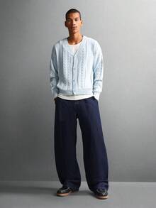 SUMWON Cotton Regular Fit Cable Knit Cardigan Button Front Open Placket Classic Winter Fall Layering Knitwear - Red - View 6