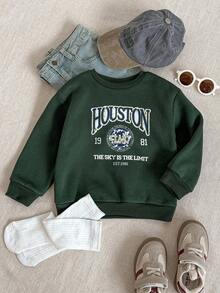 PrepCrw Boys' Retro Letter Graphic Crew Neck Pullover Sweatshirt, Collegiate Style In Fall/Winter