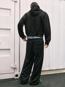 AXEPEAK 2 piezas Conjunto de sudadera con capucha esponjosa con cremallera y pantalones con cordón para hombre, ropa de otoño, invierno - Blanco y Negro - Ver 2