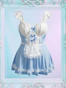 Fantasy Costume 3pcs Plus Size Women's Sexy Lace Patchwork Costume Roleplay Set Role Play Costume Lingerie Lingerie Maid Maid Lingerie