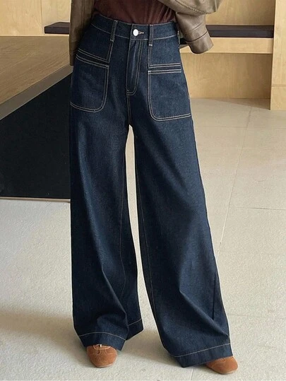 DAZY Women Straight Leg Pocket Decorated Jeans,Back To School Clothes