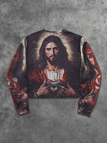 ROMWE MEN Street Life T-shirt a maniche corte da uomo con stampa gotica vintage di Gesù con strass, adatta per primavera/estate e autunno