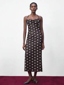Maija Women's Polka Dot Print Backless Dress, Summer Christmas Women's Clothing  New Year Outfit Party Dress  Beach Outfits For Women  Brown Dress Elegant Dresses For Party Brown Dress - Black - View 3