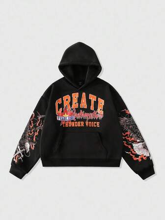Sudadera con capucha con cremallera y estampado gráfico retro para hombre
