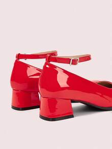 CUCCOO DOLLMOD 女士时尚百搭圆头粗跟镂空高跟鞋 - 紅色 - 查看 9